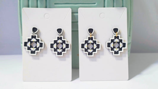 Black tile earrings