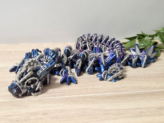 Blue black silver mechanical dragon