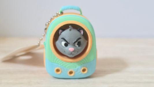 Blue cat backpack clicker