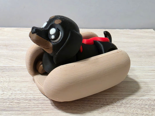 Black dog in a bun