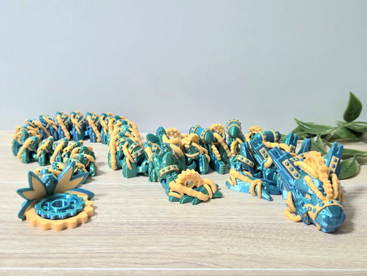 Blue orange mechanical dragon
